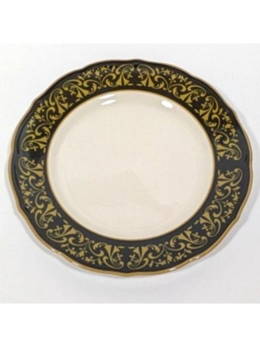 Syracuse China Plate Black Gold Scroll Design Ceramic Vintage Dinnerware